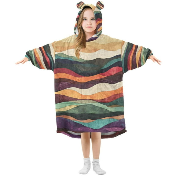 FORMRS Wearable Blanket Hoodie with Sleeves for Kids Cozy Flannel Sweatshirt, Artistic Desert Pattern