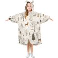 thumbnail image 1 of FORMRS Wearable Blanket Hoodie with Sleeves for Kids Cozy Flannel Sweatshirt, Beige Christmas Forest, 1 of 7