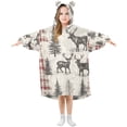 thumbnail image 1 of FORMRS Wearable Blanket Hoodie with Sleeves for Kids Cozy Flannel Sweatshirt, Beige Deer, 1 of 7