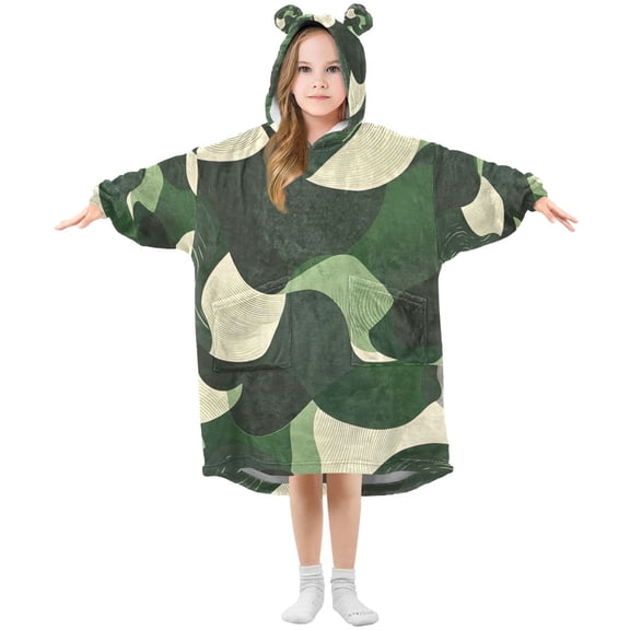 FORMRS Wearable Blanket Hoodie with Sleeves for Kids Cozy Flannel Sweatshirt, Black Abstract