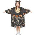 thumbnail image 1 of FORMRS Wearable Blanket Hoodie with Sleeves for Kids Cozy Flannel Sweatshirt, Black Halloween Dancing Skeleton, 1 of 7