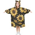 thumbnail image 1 of FORMRS Wearable Blanket Hoodie with Sleeves for Kids Cozy Flannel Sweatshirt, Black Sunflower Pattern, 1 of 7