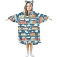 thumbnail image 1 of FORMRS Wearable Blanket Hoodie with Sleeves for Kids Cozy Flannel Sweatshirt, Blue Cute Train Pattern, 1 of 7