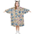 thumbnail image 1 of FORMRS Wearable Blanket Hoodie with Sleeves for Kids Cozy Flannel Sweatshirt, Blue Dice Pattern, 1 of 7