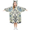 thumbnail image 1 of FORMRS Wearable Blanket Hoodie with Sleeves for Kids Cozy Flannel Sweatshirt, Blue Floral Pattern, 1 of 7