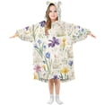thumbnail image 1 of FORMRS Wearable Blanket Hoodie with Sleeves for Kids Cozy Flannel Sweatshirt, Blue Floral Rabbit, 1 of 7