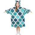 thumbnail image 1 of FORMRS Wearable Blanket Hoodie with Sleeves for Kids Cozy Flannel Sweatshirt, Blue Geometric Pattern, 1 of 7
