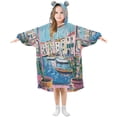 thumbnail image 1 of FORMRS Wearable Blanket Hoodie with Sleeves for Kids Cozy Flannel Sweatshirt, Blue Plants Window, 1 of 7