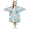 thumbnail image 1 of FORMRS Wearable Blanket Hoodie with Sleeves for Kids Cozy Flannel Sweatshirt, Blue Rabbits, 1 of 7
