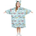 thumbnail image 1 of FORMRS Wearable Blanket Hoodie with Sleeves for Kids Cozy Flannel Sweatshirt, Blue Trains Pattern, 1 of 7