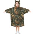 thumbnail image 1 of FORMRS Wearable Blanket Hoodie with Sleeves for Kids Cozy Flannel Sweatshirt, Brown Floral Rabbits Pattern, 1 of 7