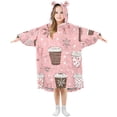 thumbnail image 1 of FORMRS Wearable Blanket Hoodie with Sleeves for Kids Cozy Flannel Sweatshirt, Brown Hand Drawn Cups, 1 of 7