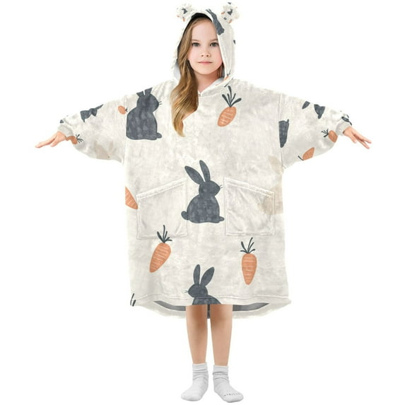 FORMRS Wearable Blanket Hoodie with Sleeves for Kids Cozy Flannel Sweatshirt, Bunnies and Carrots