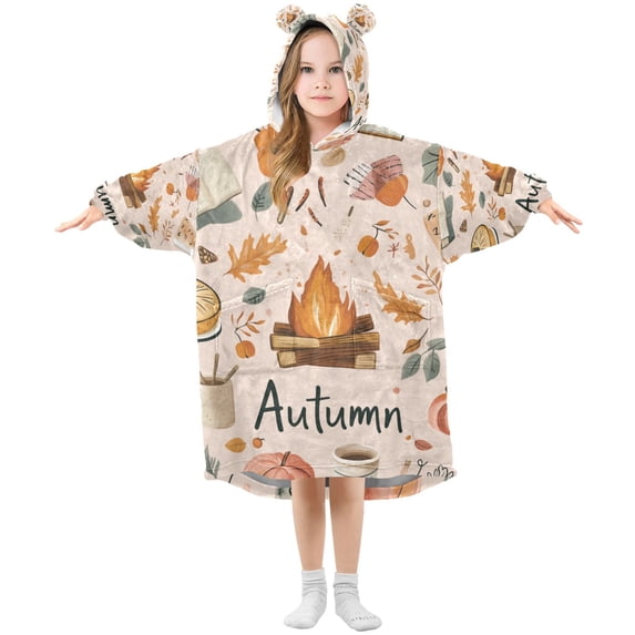 FORMRS Wearable Blanket Hoodie with Sleeves for Kids Cozy Flannel Sweatshirt, Campfire Pattern