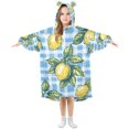 thumbnail image 1 of FORMRS Wearable Blanket Hoodie with Sleeves for Kids Cozy Flannel Sweatshirt, Cartoon Plaid Lemon, 1 of 7