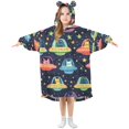 thumbnail image 1 of FORMRS Wearable Blanket Hoodie with Sleeves for Kids Cozy Flannel Sweatshirt, Cartoon Space Cat, 1 of 7