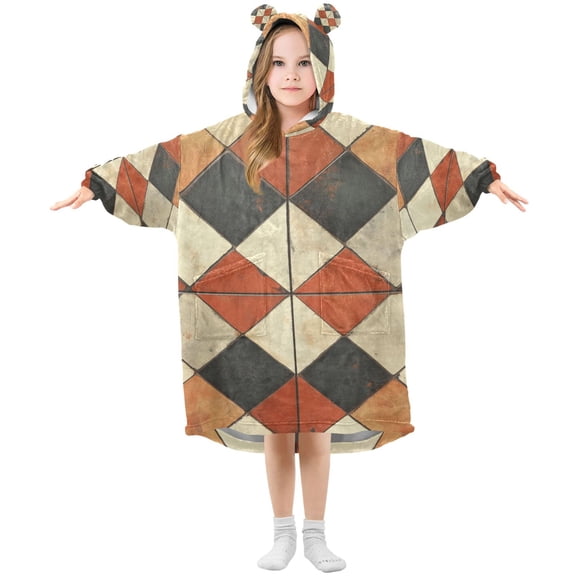 FORMRS Wearable Blanket Hoodie with Sleeves for Kids Cozy Flannel Sweatshirt, Checkered Pattern