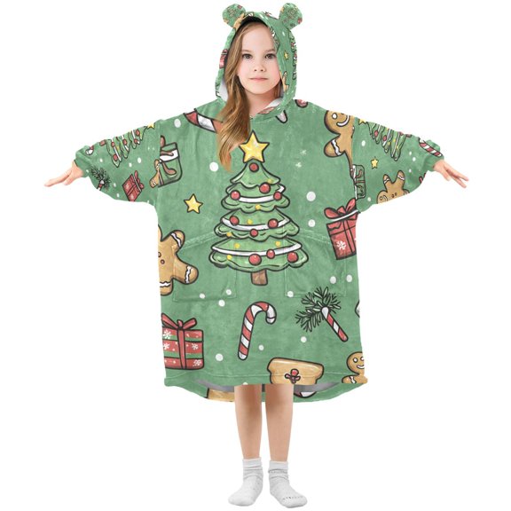 FORMRS Wearable Blanket Hoodie with Sleeves for Kids Cozy Flannel Sweatshirt, Christmas Cookies