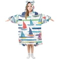 thumbnail image 1 of FORMRS Wearable Blanket Hoodie with Sleeves for Kids Cozy Flannel Sweatshirt, Colorful Sailboats, 1 of 7