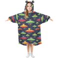 thumbnail image 1 of FORMRS Wearable Blanket Hoodie with Sleeves for Kids Cozy Flannel Sweatshirt, Colorful Space Cat, 1 of 7