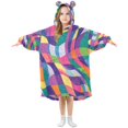 thumbnail image 1 of FORMRS Wearable Blanket Hoodie with Sleeves for Kids Cozy Flannel Sweatshirt, Colorful Wavy Pattern, 1 of 7