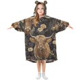 thumbnail image 1 of FORMRS Wearable Blanket Hoodie with Sleeves for Kids Cozy Flannel Sweatshirt, Cows and Flowers, 1 of 7