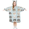 thumbnail image 1 of FORMRS Wearable Blanket Hoodie with Sleeves for Kids Cozy Flannel Sweatshirt, Cute Cat Faces, 1 of 7
