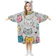 thumbnail image 1 of FORMRS Wearable Blanket Hoodie with Sleeves for Kids Cozy Flannel Sweatshirt, Cute Cat Pattern, 1 of 7