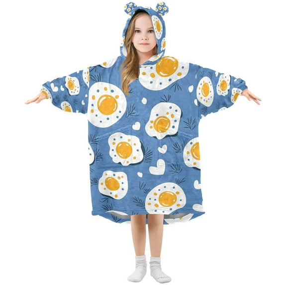 FORMRS Wearable Blanket Hoodie with Sleeves for Kids Cozy Flannel Sweatshirt, Cute Fried Eggs