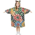 thumbnail image 1 of FORMRS Wearable Blanket Hoodie with Sleeves for Kids Cozy Flannel Sweatshirt, Dark Floral, 1 of 7