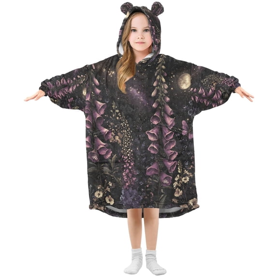 FORMRS Wearable Blanket Hoodie with Sleeves for Kids Cozy Flannel Sweatshirt, Dark Gothic Floral