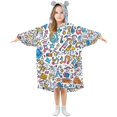 thumbnail image 1 of FORMRS Wearable Blanket Hoodie with Sleeves for Kids Cozy Flannel Sweatshirt, Doodle Pattern, 1 of 7