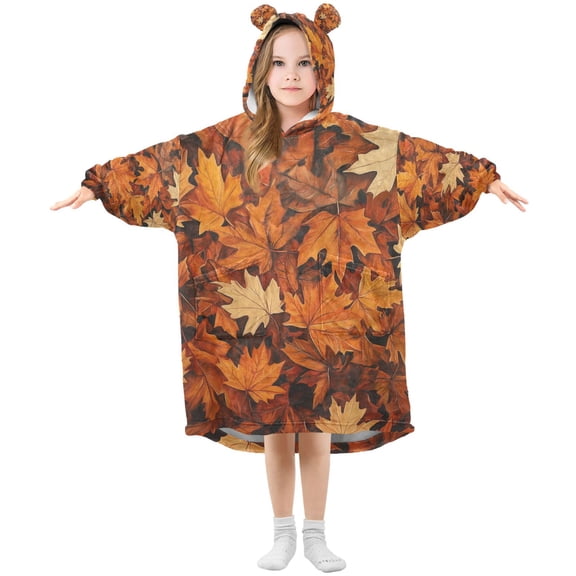 FORMRS Wearable Blanket Hoodie with Sleeves for Kids Cozy Flannel Sweatshirt, Fall Pattern