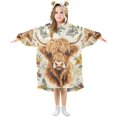 thumbnail image 1 of FORMRS Wearable Blanket Hoodie with Sleeves for Kids Cozy Flannel Sweatshirt, Floral Cow, 1 of 7