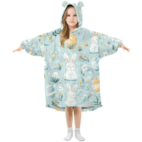 FORMRS Wearable Blanket Hoodie with Sleeves for Kids Cozy Flannel Sweatshirt, Floral Easter