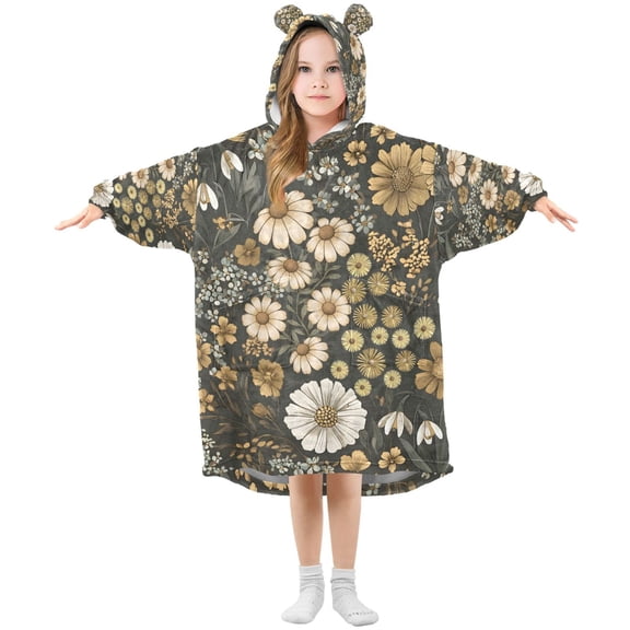 FORMRS Wearable Blanket Hoodie with Sleeves for Kids Cozy Flannel Sweatshirt, Floral Wilderness Pattern