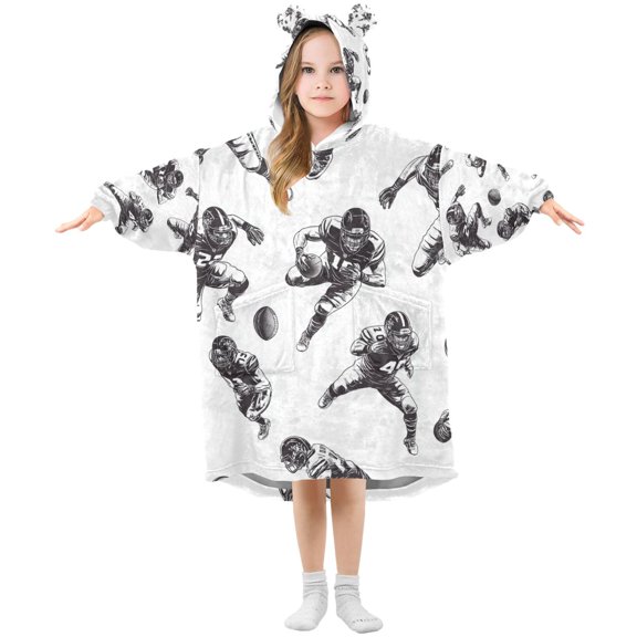 FORMRS Wearable Blanket Hoodie with Sleeves for Kids Cozy Flannel Sweatshirt, Football Player Pattern