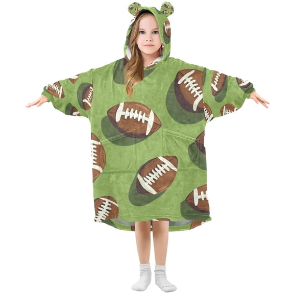 FORMRS Wearable Blanket Hoodie with Sleeves for Kids Cozy Flannel Sweatshirt, Game Day Footballs
