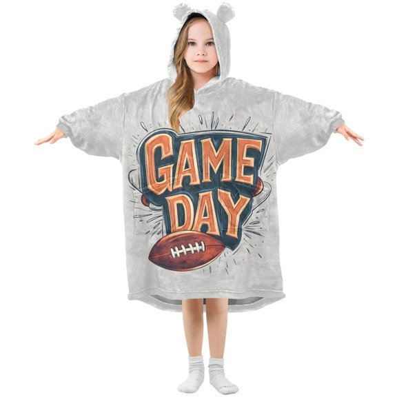 FORMRS Wearable Blanket Hoodie with Sleeves for Kids Cozy Flannel Sweatshirt, Game Day