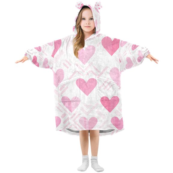 FORMRS Wearable Blanket Hoodie with Sleeves for Kids Cozy Flannel Sweatshirt, Geometric Love