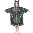 thumbnail image 1 of FORMRS Wearable Blanket Hoodie with Sleeves for Kids Cozy Flannel Sweatshirt, Gold Peacock Pattern, 1 of 7