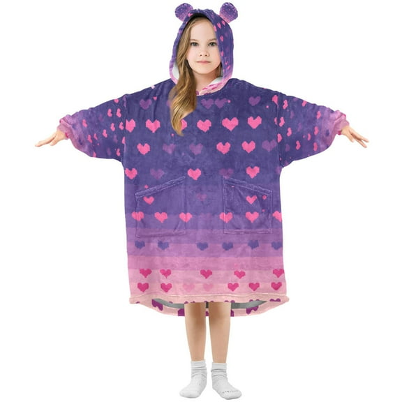 FORMRS Wearable Blanket Hoodie with Sleeves for Kids Cozy Flannel Sweatshirt, Gradient Love