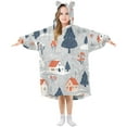 thumbnail image 1 of FORMRS Wearable Blanket Hoodie with Sleeves for Kids Cozy Flannel Sweatshirt, Gray Cartoon Houses, 1 of 7