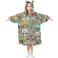 thumbnail image 1 of FORMRS Wearable Blanket Hoodie with Sleeves for Kids Cozy Flannel Sweatshirt, Green Cartoon Trucks Pattern, 1 of 7
