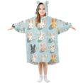 thumbnail image 1 of FORMRS Wearable Blanket Hoodie with Sleeves for Kids Cozy Flannel Sweatshirt, Green Cute Rabbits, 1 of 7
