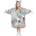 thumbnail image 1 of FORMRS Wearable Blanket Hoodie with Sleeves for Kids Cozy Flannel Sweatshirt, Green Floral Cranes Pattern, 1 of 7