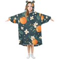 thumbnail image 1 of FORMRS Wearable Blanket Hoodie with Sleeves for Kids Cozy Flannel Sweatshirt, Green Floral Oranges, 1 of 7