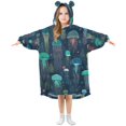 thumbnail image 1 of FORMRS Wearable Blanket Hoodie with Sleeves for Kids Cozy Flannel Sweatshirt, Green Jellyfish Pattern, 1 of 7