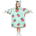 thumbnail image 1 of FORMRS Wearable Blanket Hoodie with Sleeves for Kids Cozy Flannel Sweatshirt, Green Strawberry, 1 of 7