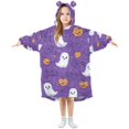 thumbnail image 1 of FORMRS Wearable Blanket Hoodie with Sleeves for Kids Cozy Flannel Sweatshirt, Halloween Purple Ghosts, 1 of 7